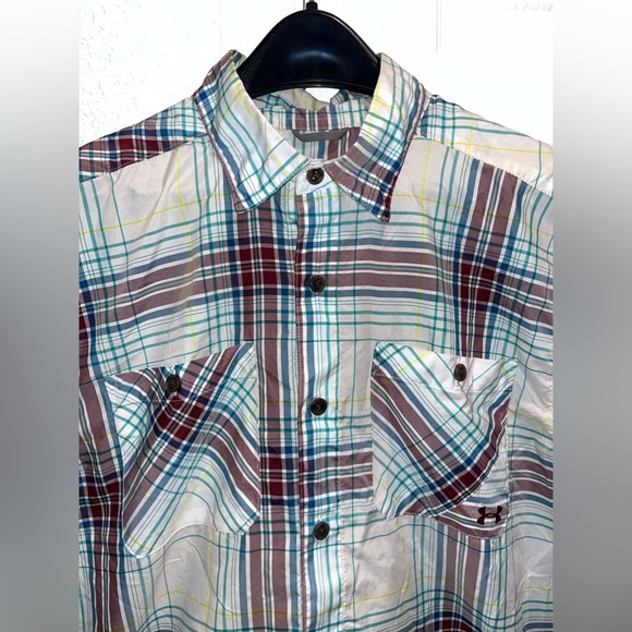Under Armour Mens Loose Fit Heat Gear Checkered Button Down Shirt Size Large - Picture 2 of 4